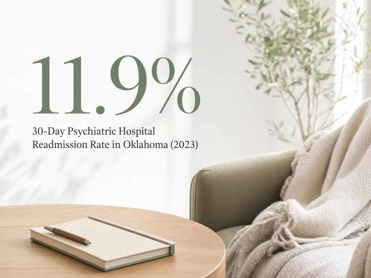 Infographic showing 30-Day Psychiatric Hospital Readmission Rate in Oklahoma (2023)