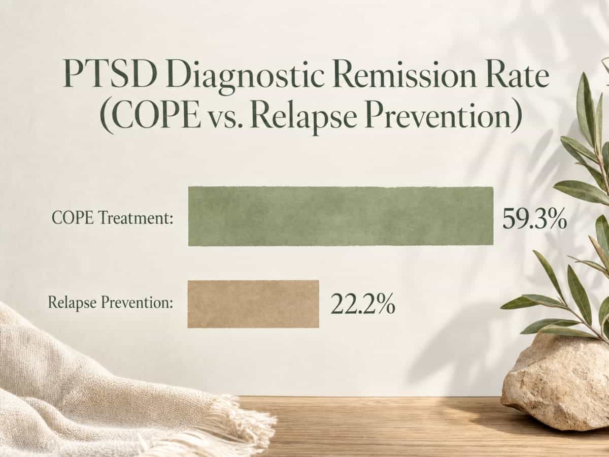 Chart showing PTSD Diagnostic Remission Rate (COPE vs. Relapse Prevention)