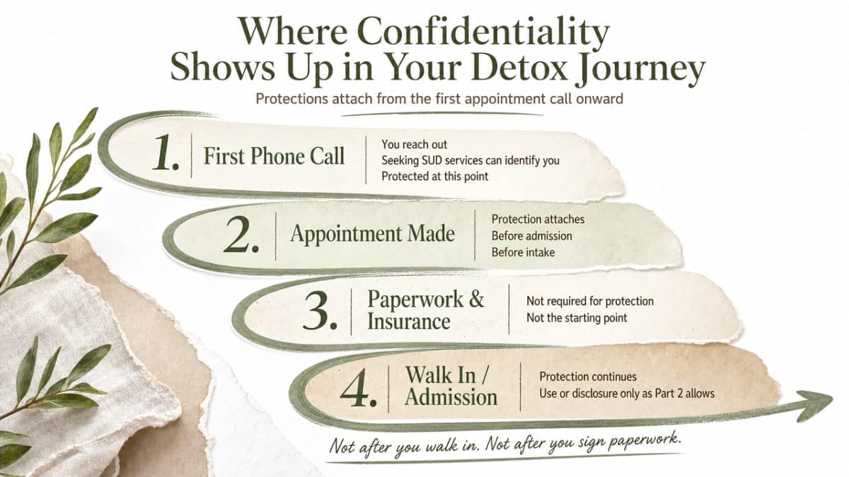 Map the four-stage patient journey described in this section's subsections, showing where confidentiality protections attach at each step