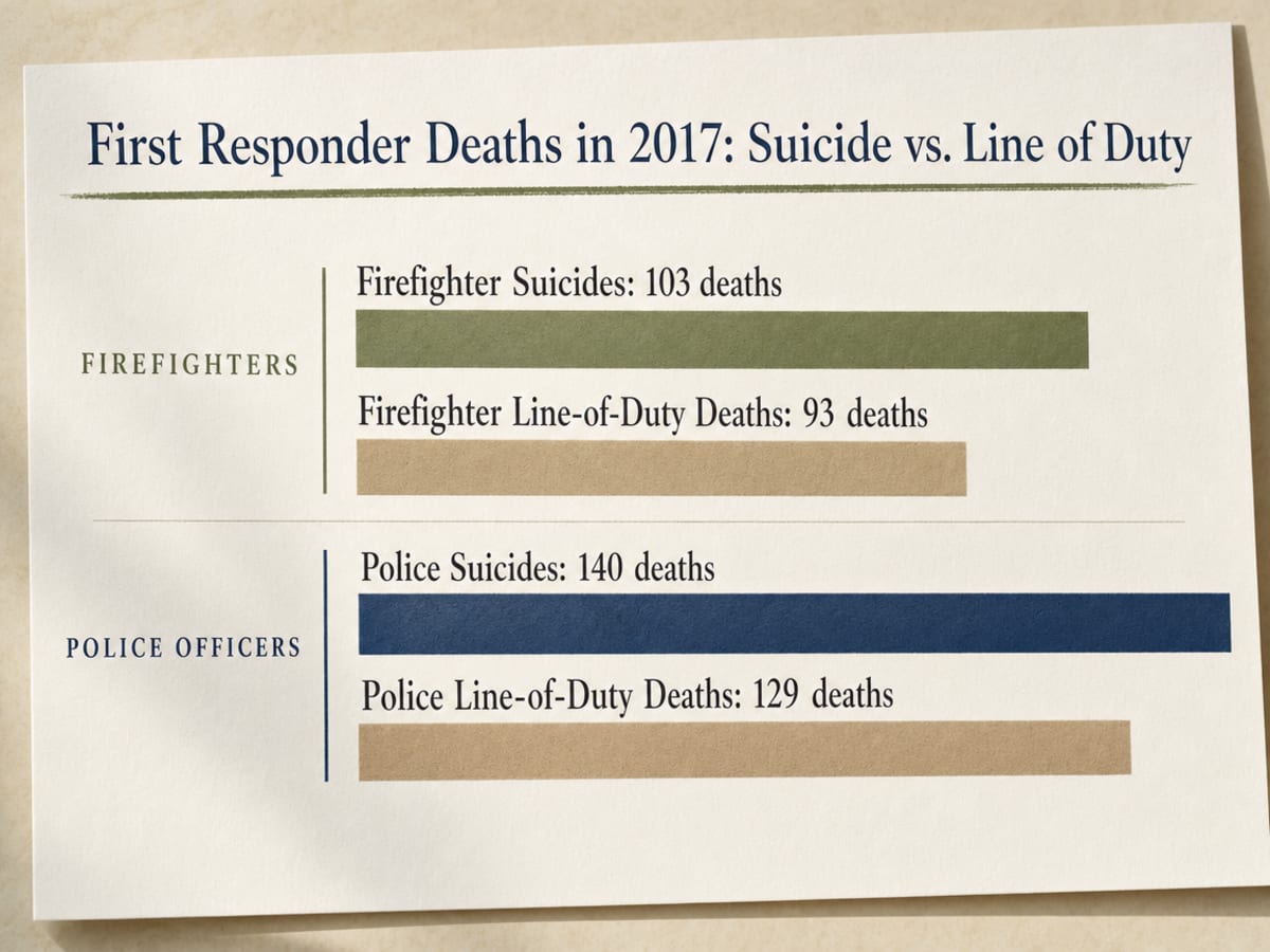 Chart showing First Responder Deaths in 2017: Suicide vs. Line of Duty