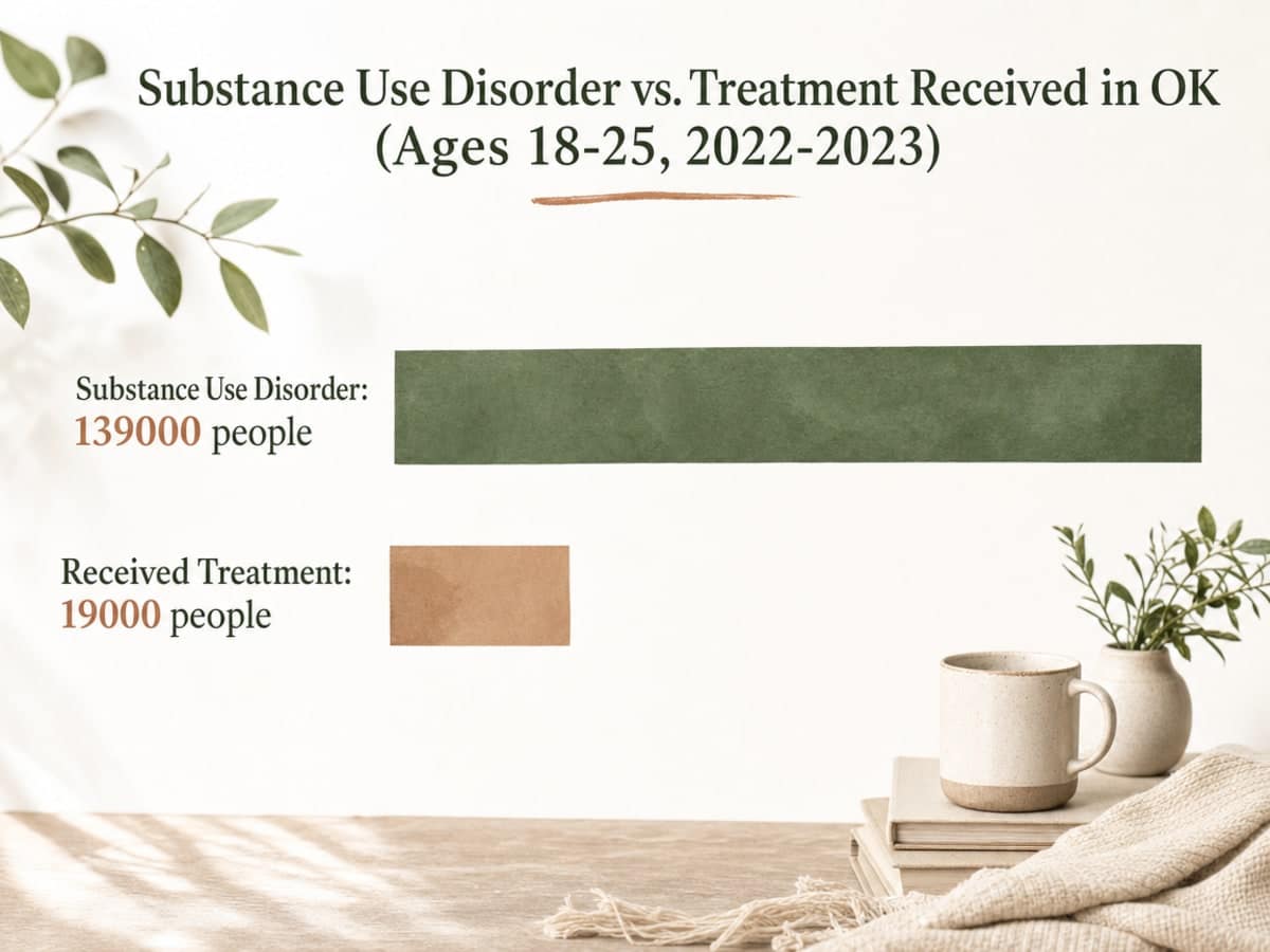 Chart showing Substance Use Disorder vs. Treatment Received in OK (Ages 18-25, 2022-2023)