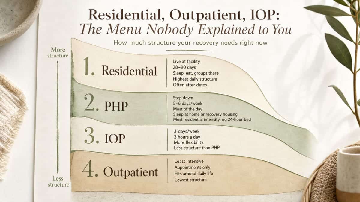 Compare the four levels of rehab care described in the section, showing intensity and structure differences