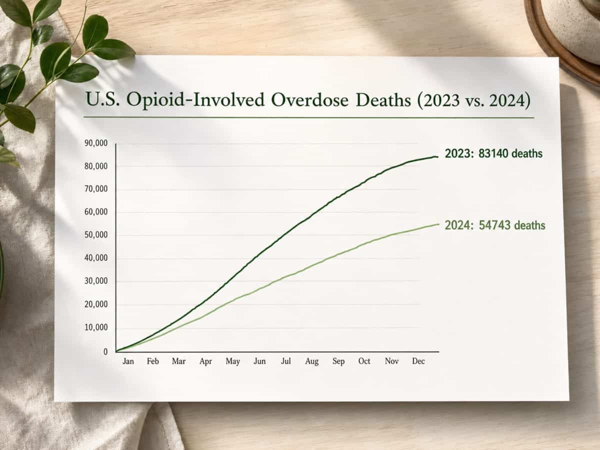 Chart showing U.S. Opioid-Involved Overdose Deaths (2023 vs. 2024)