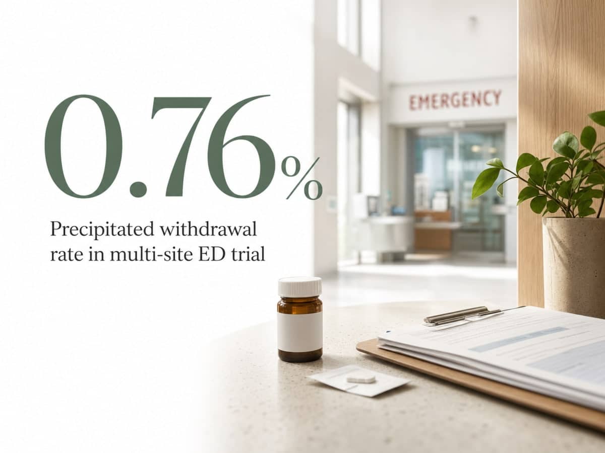 Infographic showing Precipitated withdrawal rate in multi-site ED trial
