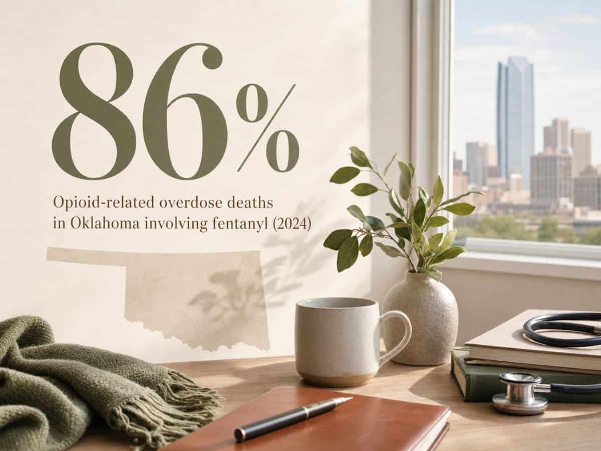 Infographic showing Opioid-related overdose deaths in Oklahoma involving fentanyl (2024)