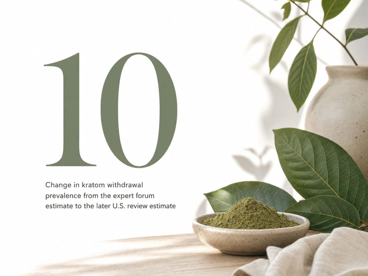 Infographic showing Change in kratom withdrawal prevalence from the expert forum estimate to the later U.S. review estimate