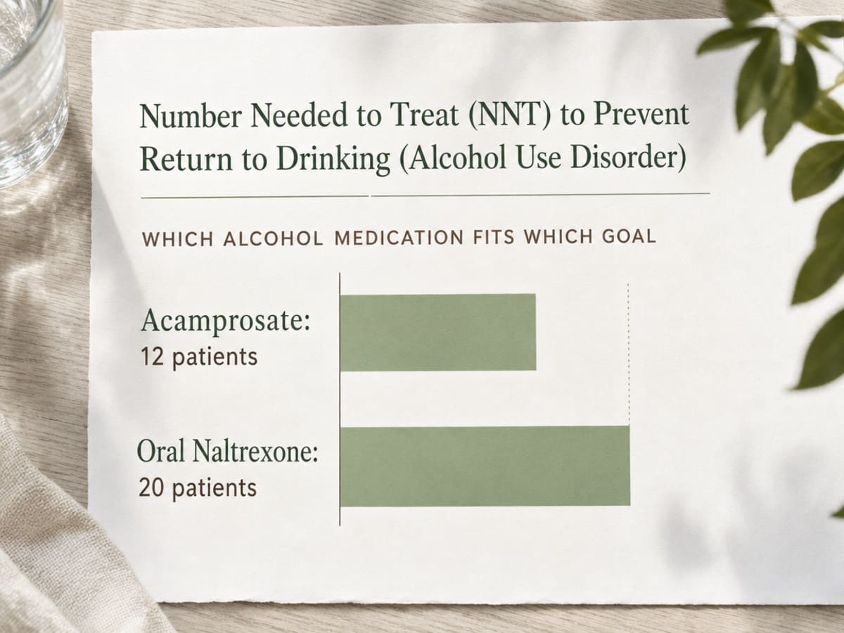 Chart showing Number Needed to Treat (NNT) to Prevent Return to Drinking (Alcohol Use Disorder)