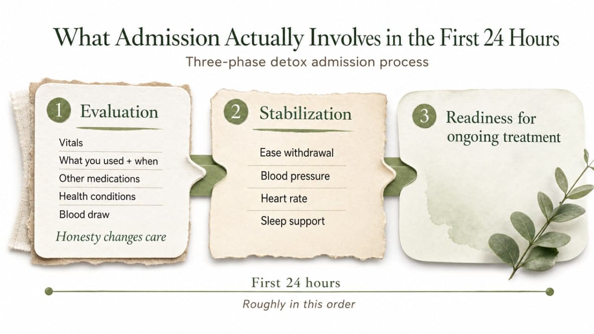 Visualize the three-phase detox admission process from SAMHSA TIP 45, directly cited in the section
