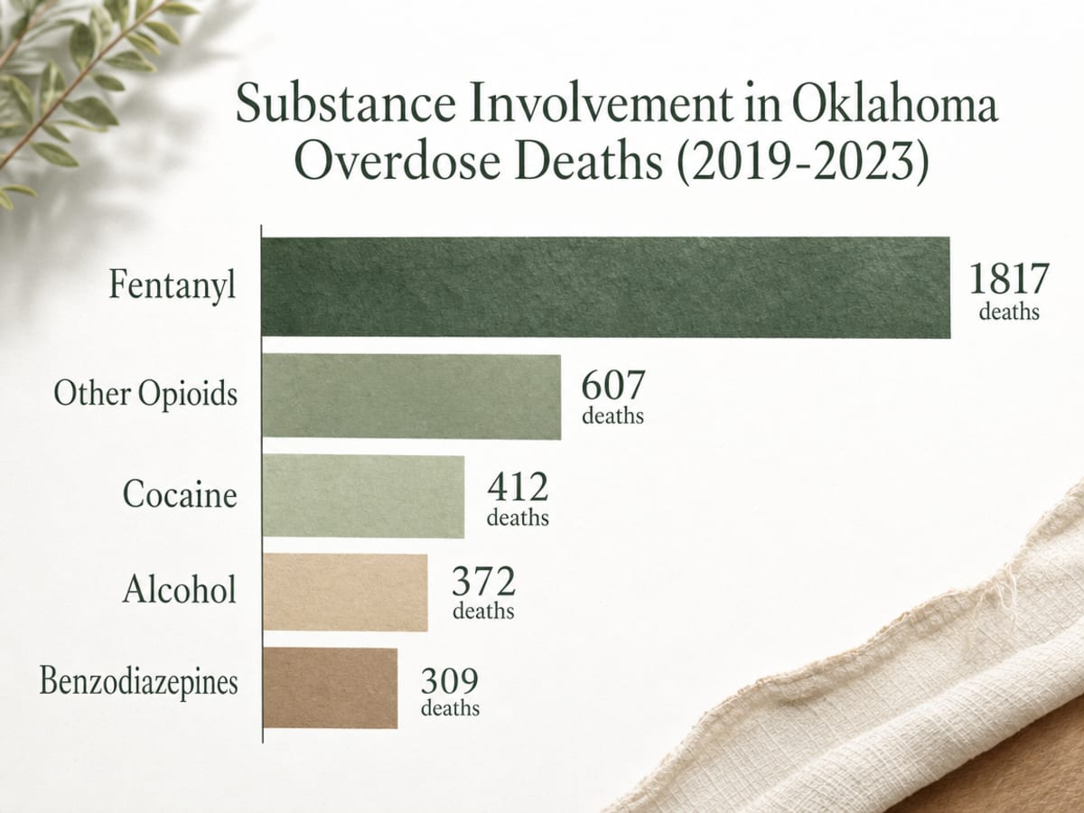 Chart showing Substance Involvement in Oklahoma Overdose Deaths (2019-2023)