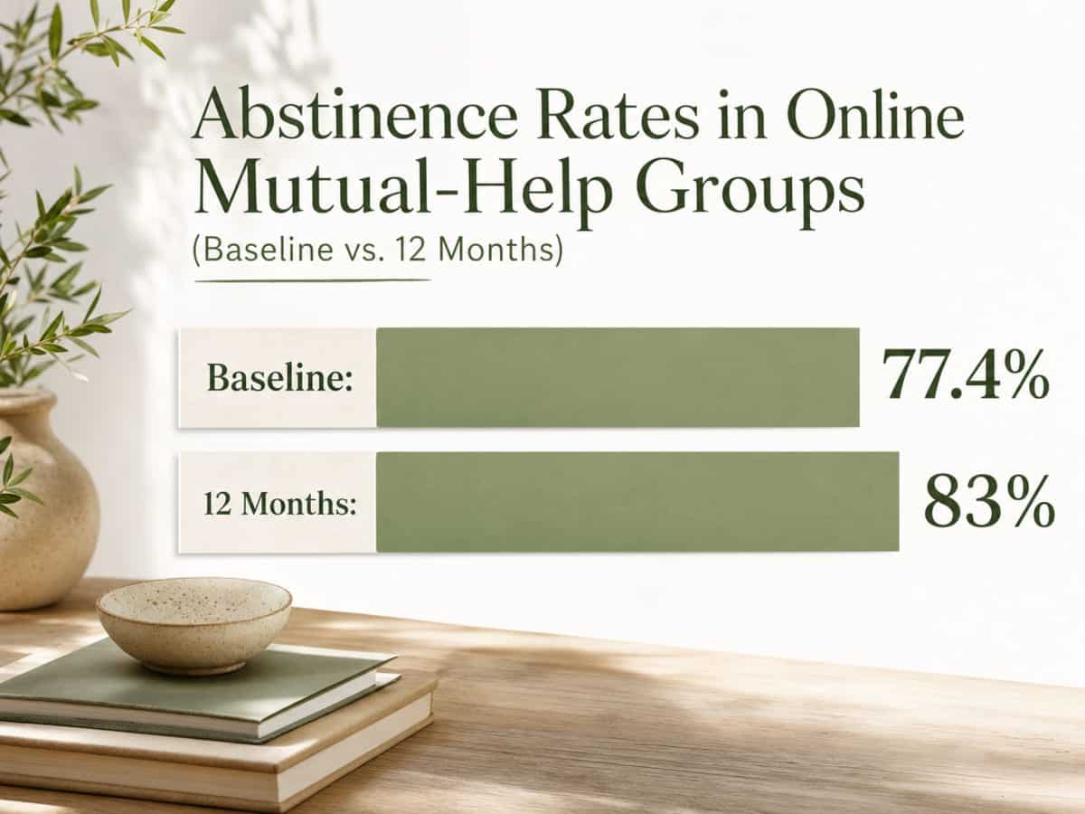 Chart showing Abstinence Rates in Online Mutual-Help Groups (Baseline vs. 12 Months)