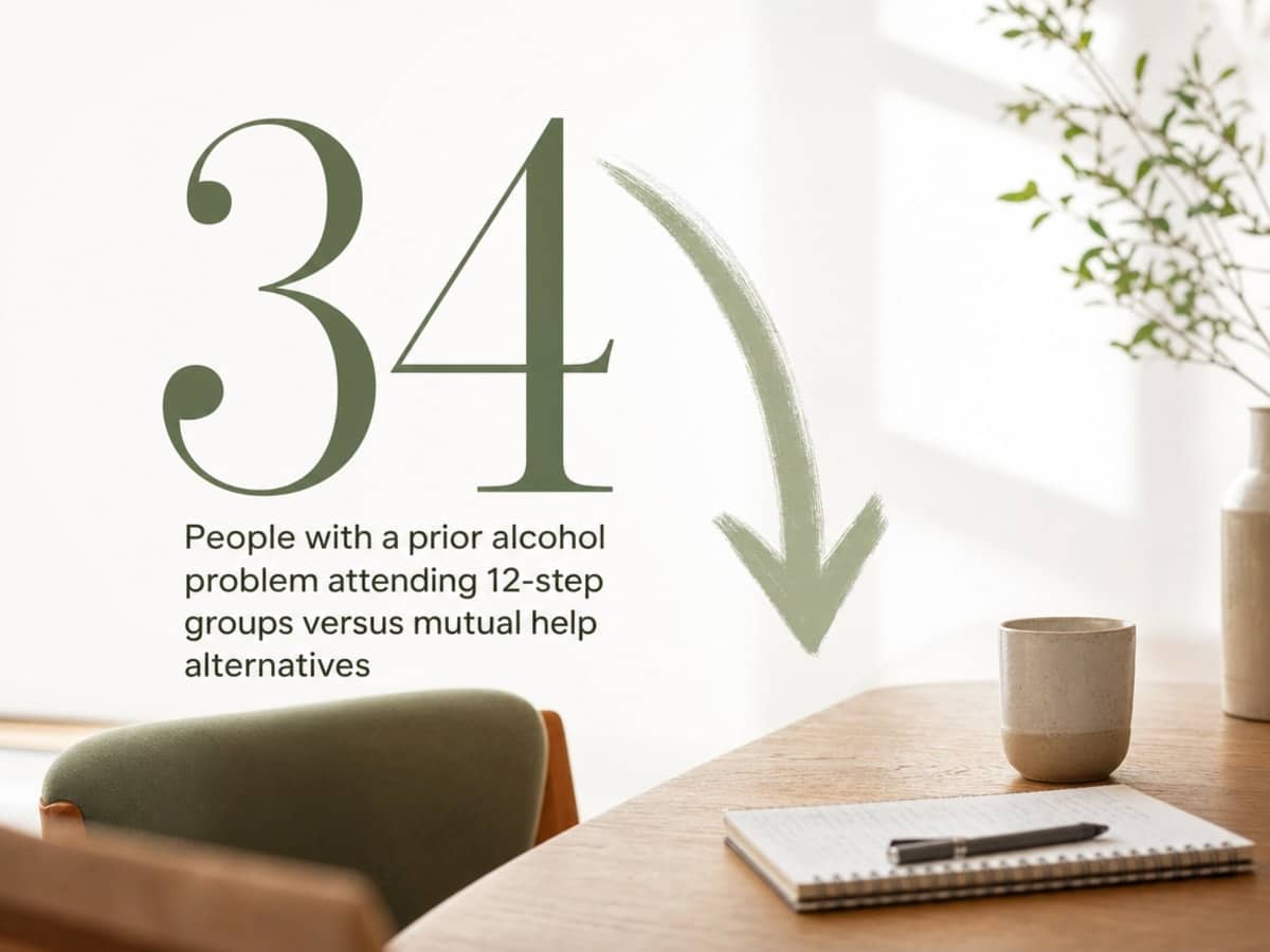 Infographic showing People with a prior alcohol problem attending 12-step groups versus mutual help alternatives