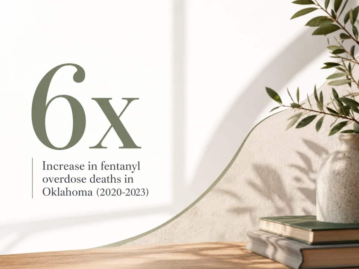 Infographic showing Increase in fentanyl overdose deaths in Oklahoma (2020-2023)