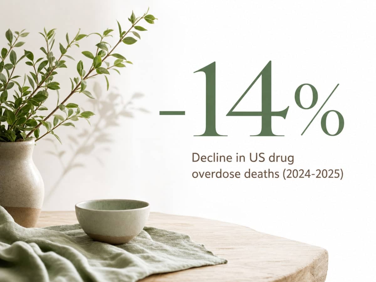 Infographic showing Decline in US drug overdose deaths (2024-2025)