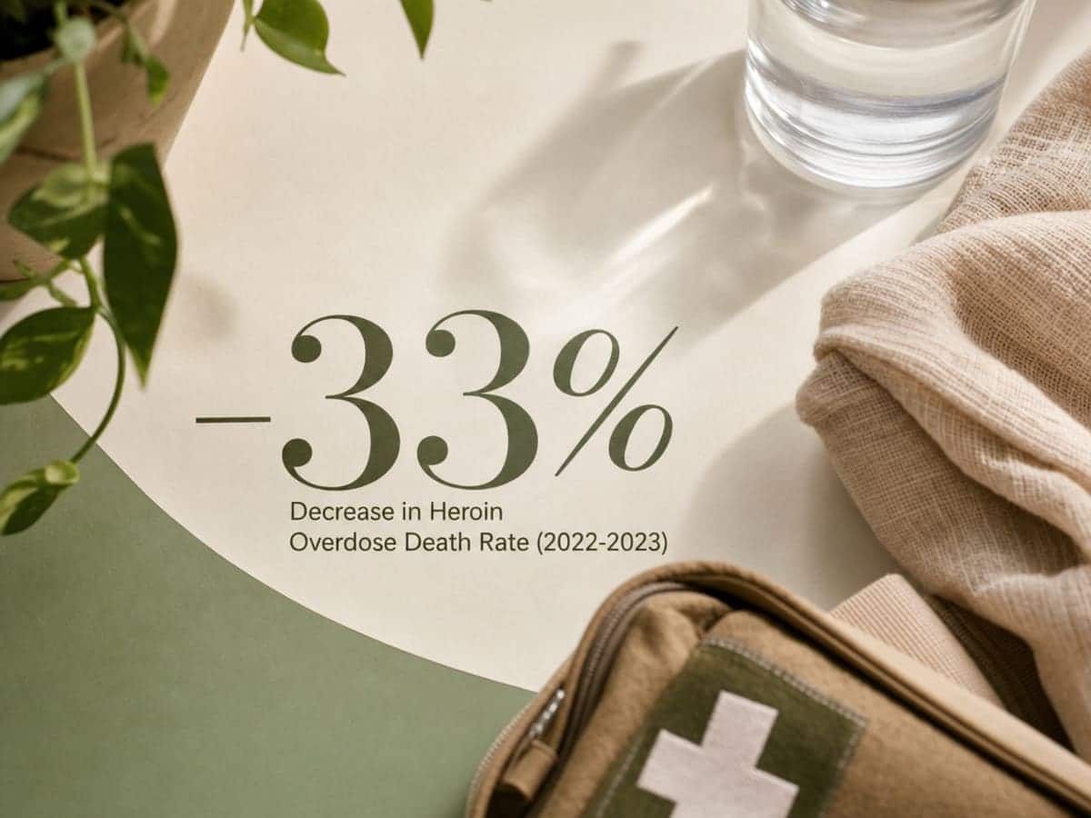 Infographic showing Decrease in Heroin Overdose Death Rate (2022-2023)