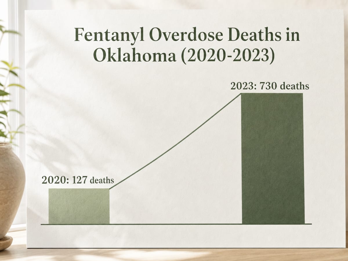 Chart showing Fentanyl Overdose Deaths in Oklahoma (2020-2023)