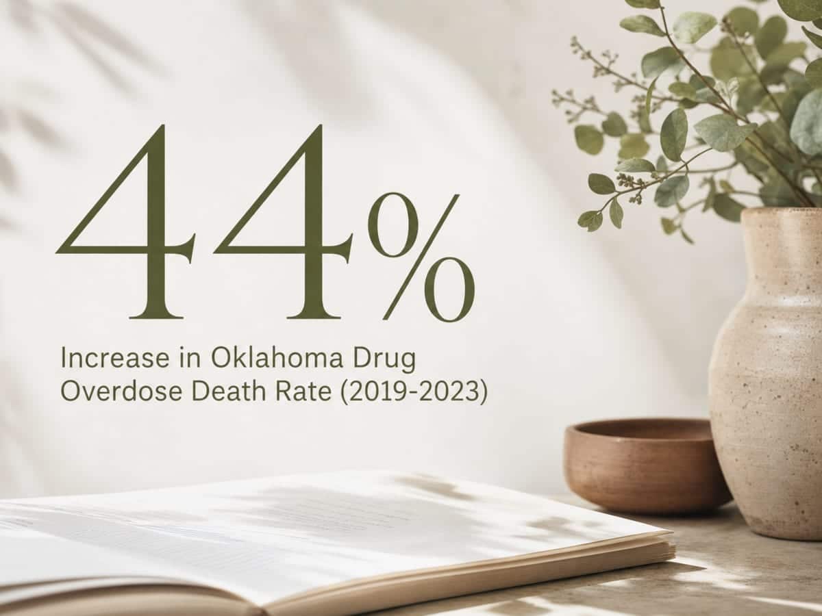 Infographic showing Increase in Oklahoma Drug Overdose Death Rate (2019-2023)