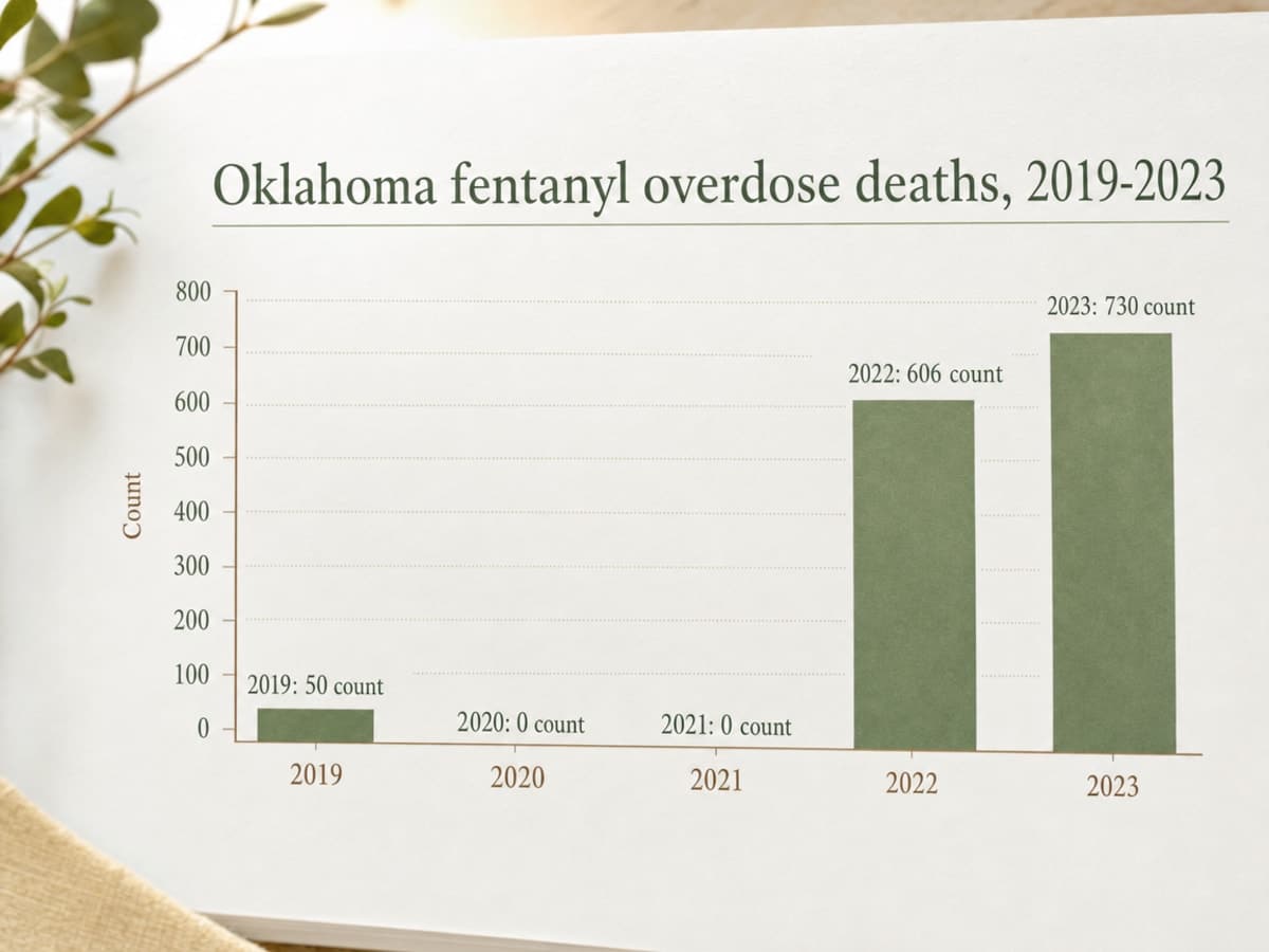 Chart showing Oklahoma fentanyl overdose deaths, 2019-2023