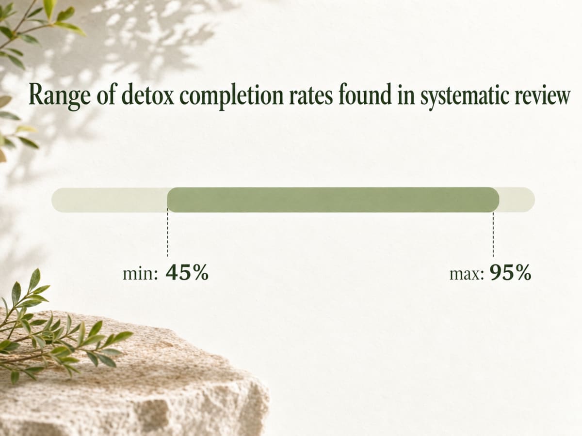 Chart showing Range of detox completion rates found in systematic review