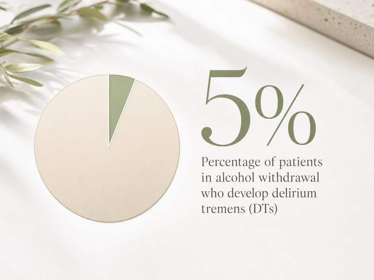 Infographic showing Percentage of patients in alcohol withdrawal who develop delirium tremens (DTs)
