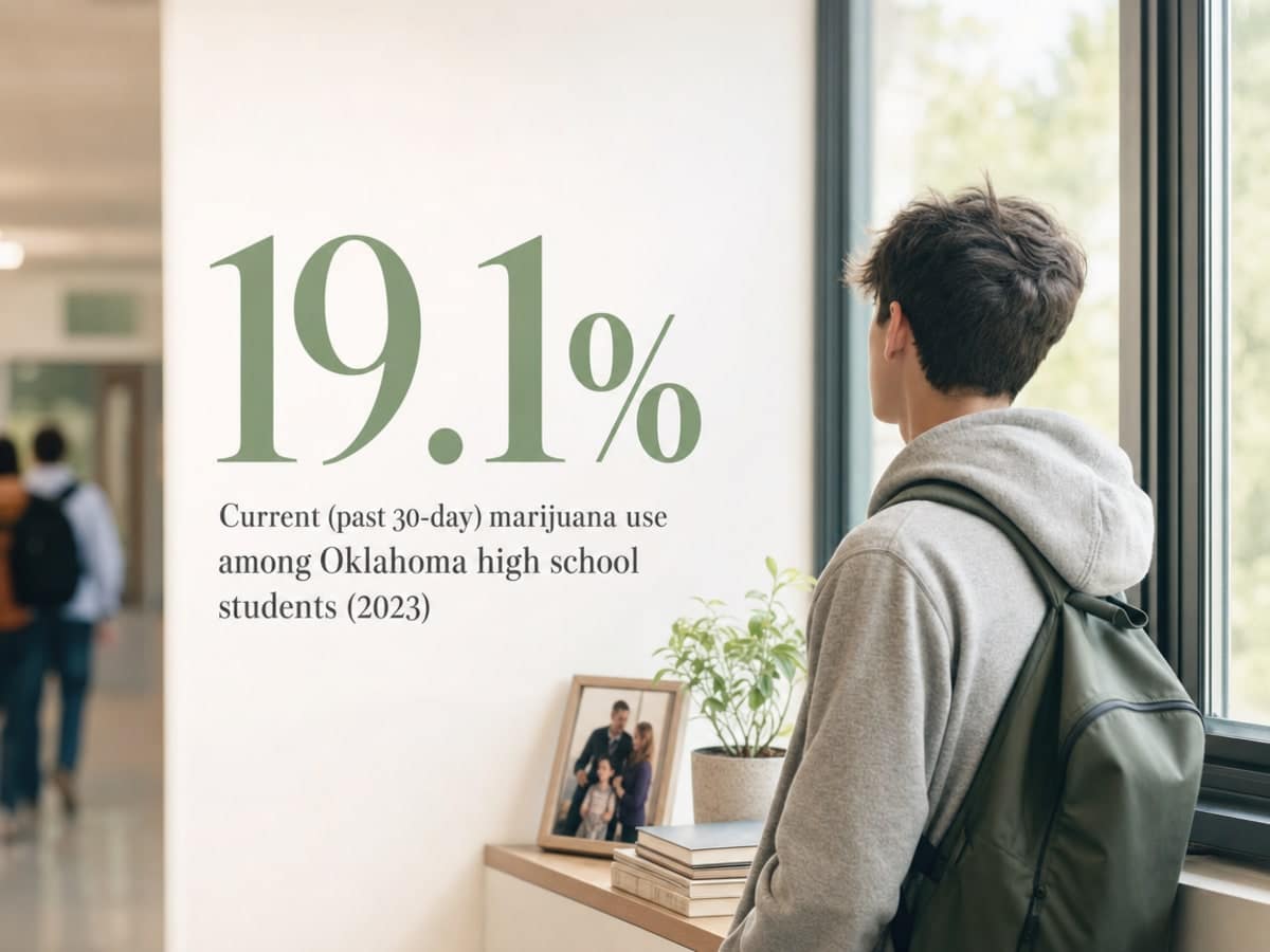 Infographic showing Current (past 30-day) marijuana use among Oklahoma high school students (2023)