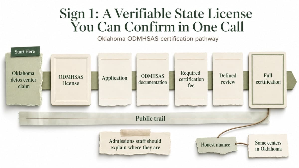 Visualize the Oklahoma ODMHSAS certification pathway described in this section, giving families a concrete map of what licensure stages actually look like
