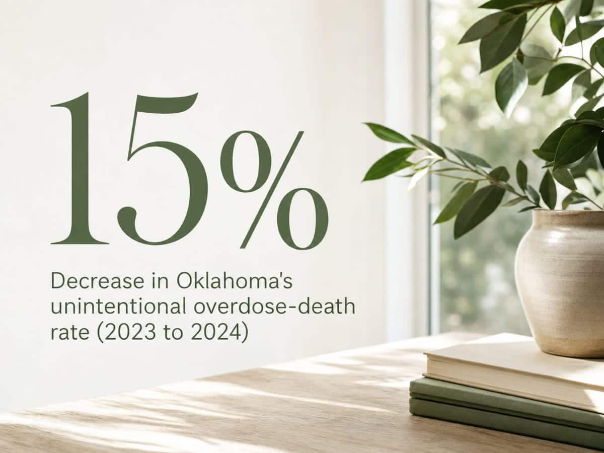 Infographic showing Decrease in Oklahoma's unintentional overdose-death rate (2023 to 2024)