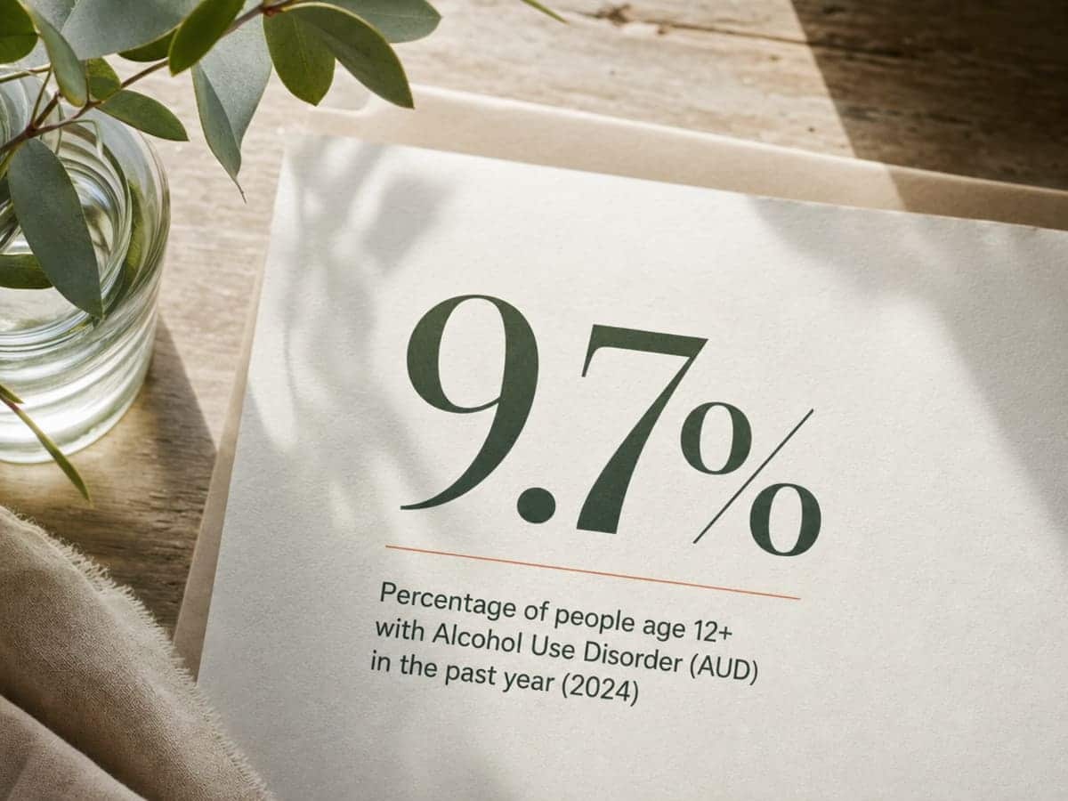Infographic showing Percentage of people age 12+ with Alcohol Use Disorder (AUD) in the past year (2024)