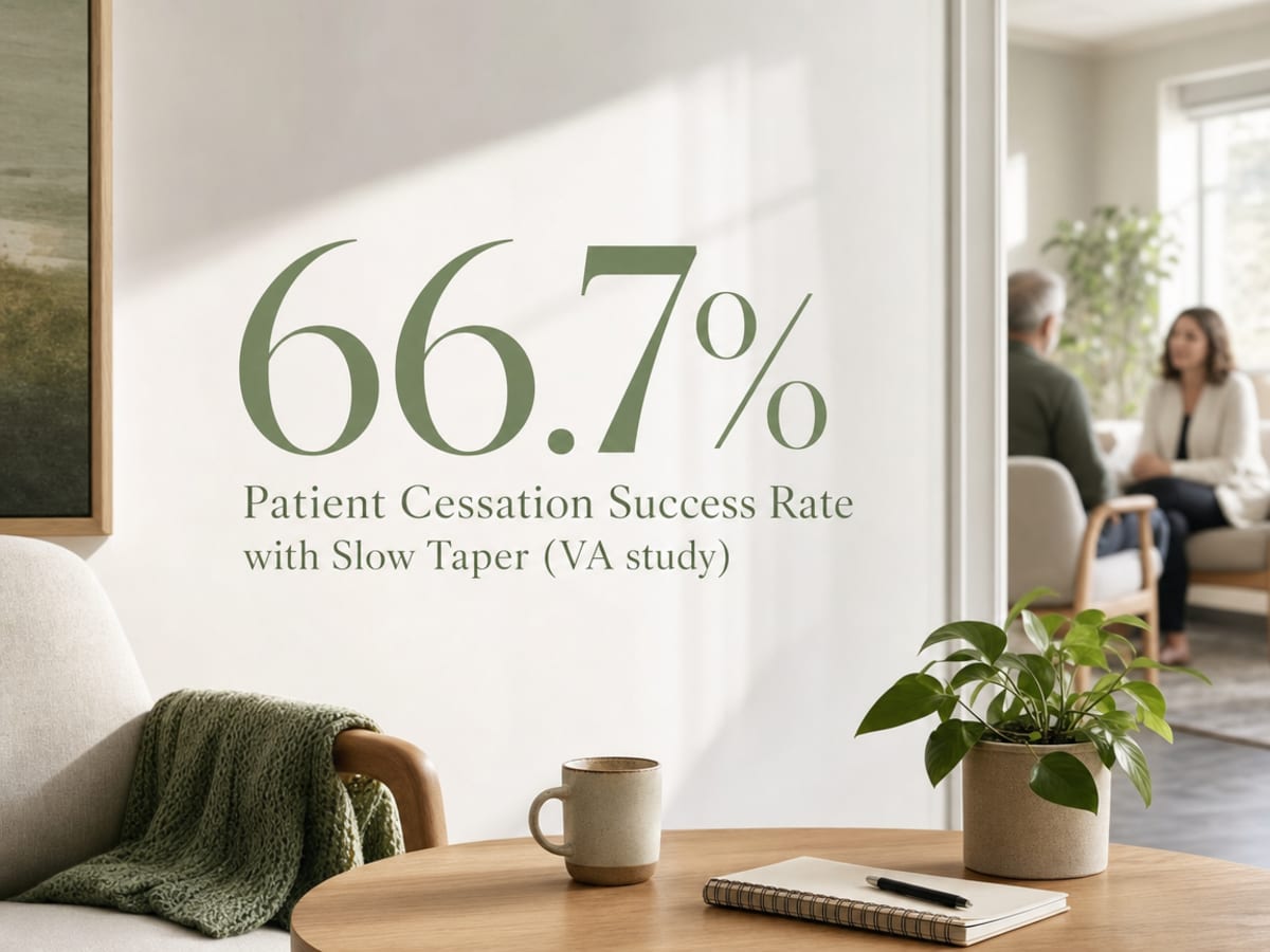 Infographic showing Patient Cessation Success Rate with Slow Taper (VA study)