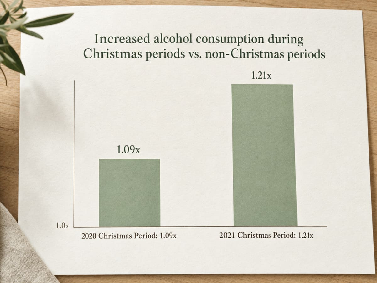Chart showing Increased alcohol consumption during Christmas periods vs. non-Christmas periods
