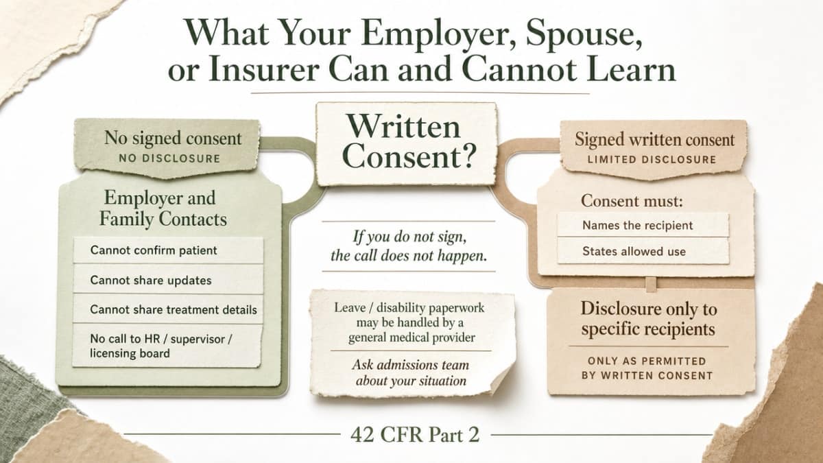 Visualize the consent-based disclosure framework described in the section, showing which parties can and cannot receive information without written consent under 42 CFR Part 2
